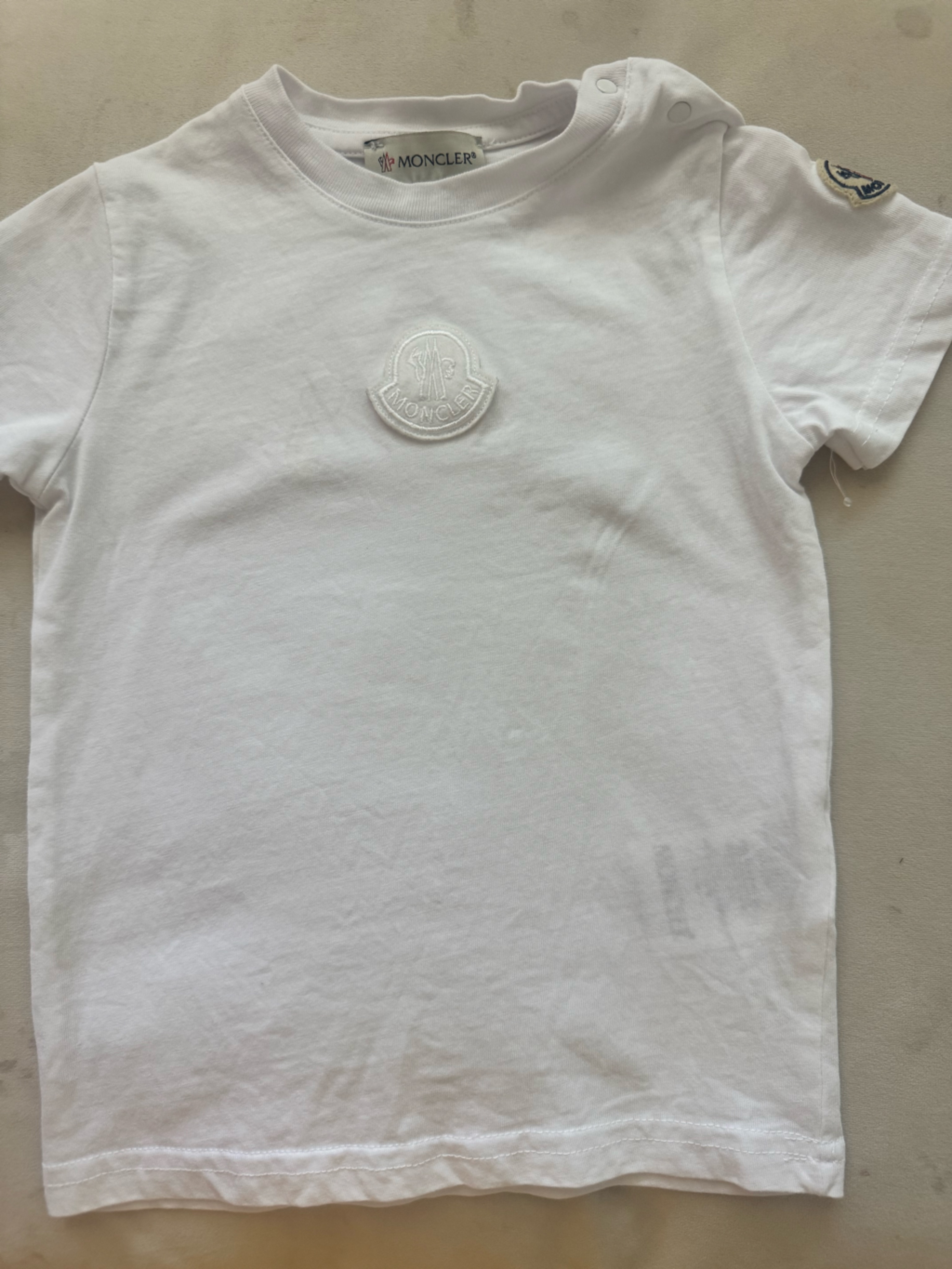 Moncler White Embroidered Logo Tee